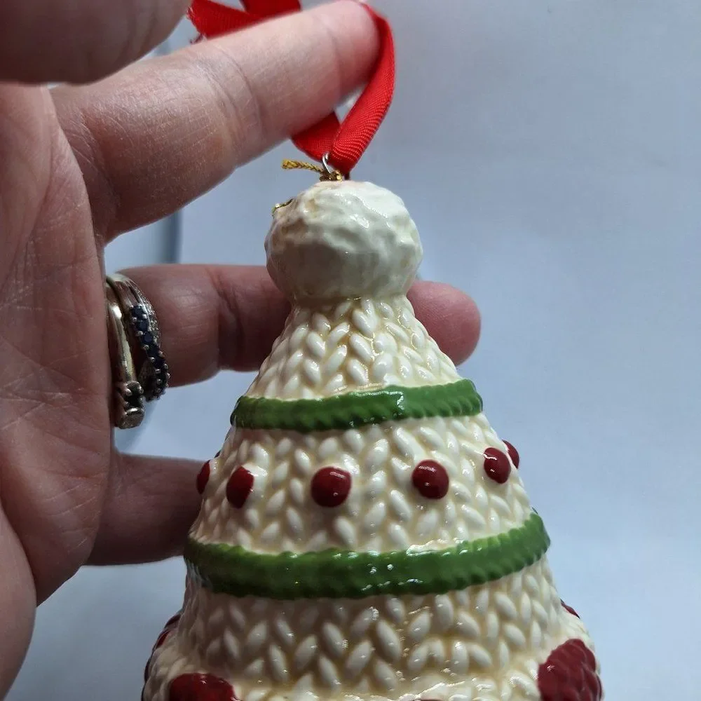 Grasslands Road Winter Snowman Knitted Look Hat Bell‎ Christmas Ornament Ceramic